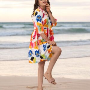 Multicolor Random Printed Polyester Mini Dress