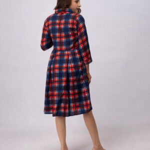 Red Checks Printed Polyester Midi Dress
