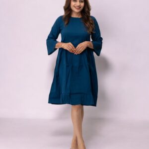 Blue Plain Solid Delta Midi Dress