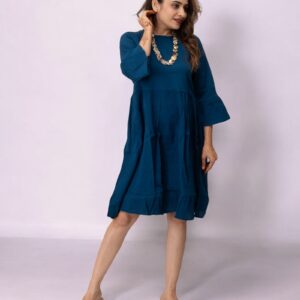 Blue Plain Solid Delta Midi Dress
