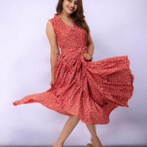 Red Dots Printed Polyester Maxi Dress